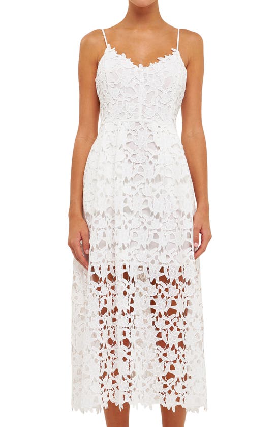 Endless Rose Lace Spaghetti Strap Midi Dress In White