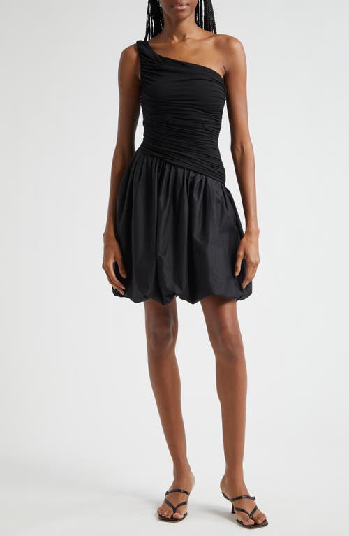 Lagos Asymmetric One-Shoulder Mixed Media Dress in Black