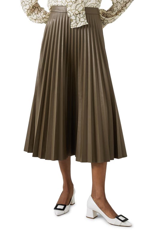 Shop Lk Bennett Laurie Pleated Faux Leather Midi Skirt In Olive