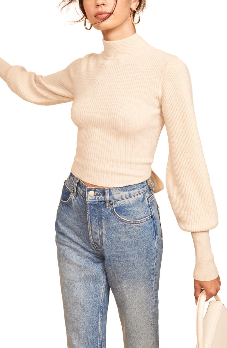 REFORMATION Osteria Open Back Cashmere Sweater, Main, color, GOSSAMER