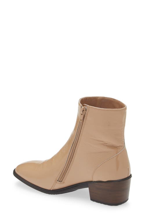 Naot Goodie Zip Boot In Camel Crinkle Patent Leather