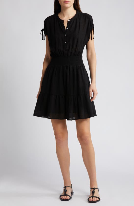 Shop Rails Samina Smocked Linen Blend Dress In Black