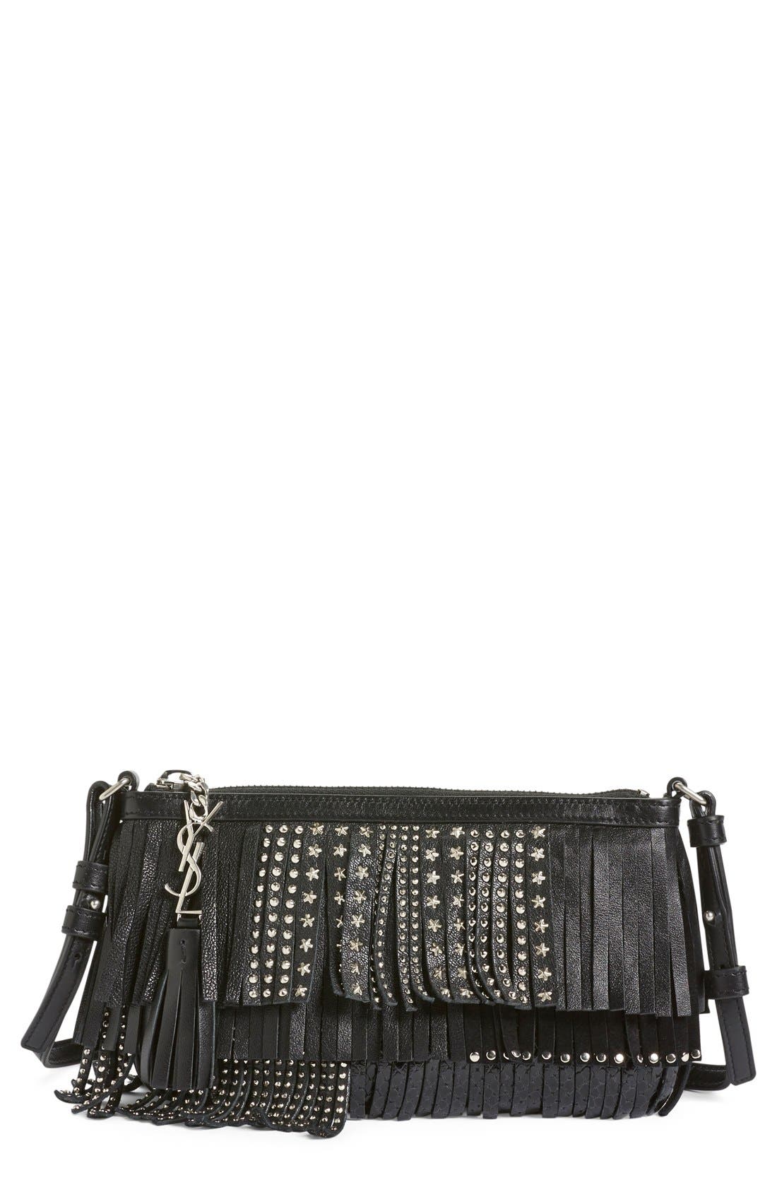 Saint Laurent 'Monogram' Studded Fringe Crossbody Bag Nordstrom