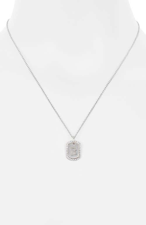 Meshmerise Diamond Initial Dog Tag Pendant Necklace In White-b