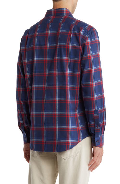Lorenzo Uomo Trim Fit Plaid Flannel Cotton Dress Shirt In Navy/red