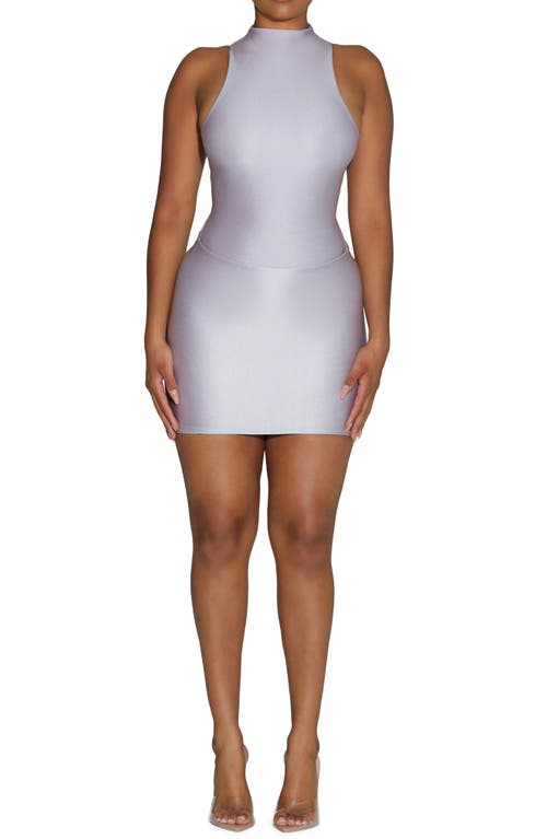 naked wardrobe silver dress vegan leather midi dress, naked wardrobe, original