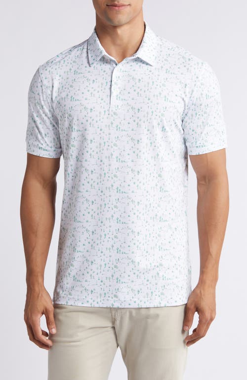 Halyard Trim Fit Print Performance Polo in White Lone Cacti
