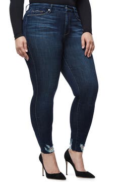 Good American Good Legs Raw Hem Skinny Jeans (Blue 080) (Extended Sizes ...