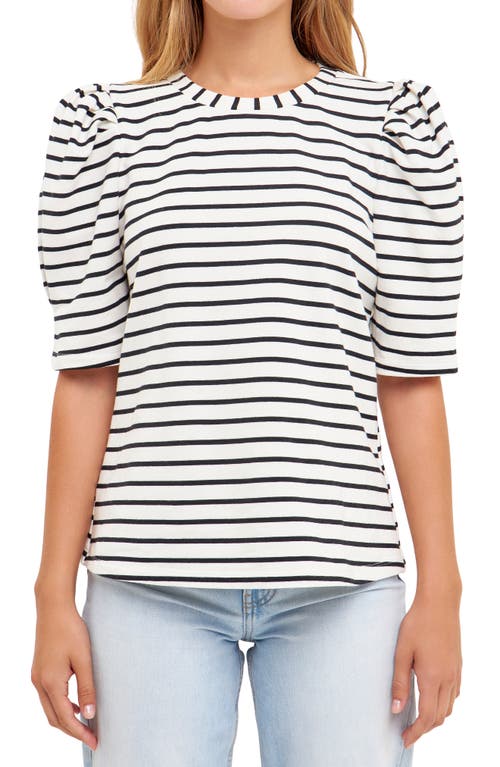 English Factory Stripe Puff Sleeve Top in White/Black