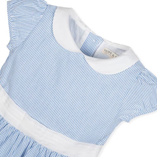 Hope & Henry Baby Girls' Organic Seersucker Peter Pan Collar Dress, Infant In Blue Seersucker