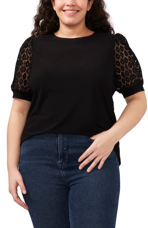 CeCe Lace Sleeve Top in Rich Black at Nordstrom, Size 1X