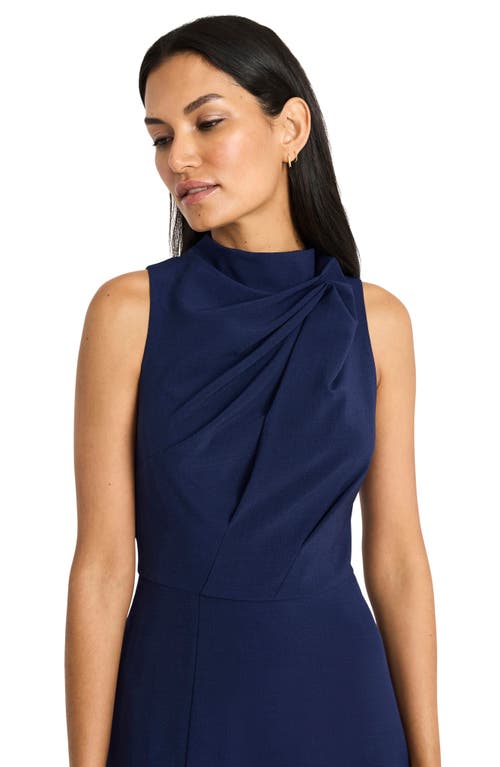 Shop Maggy London Draped Bodice Flared Midi Dress In Ocean Cavern