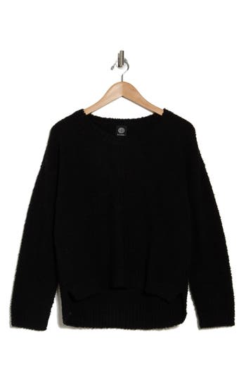 Bobeau Silky Plush Step Hem Sweater In Black