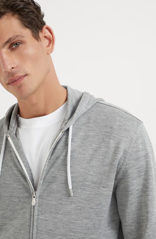 Shop Brunello Cucinelli Cashmere And Silk French Terry Hooded Sweatshirt With Zipper In Grey