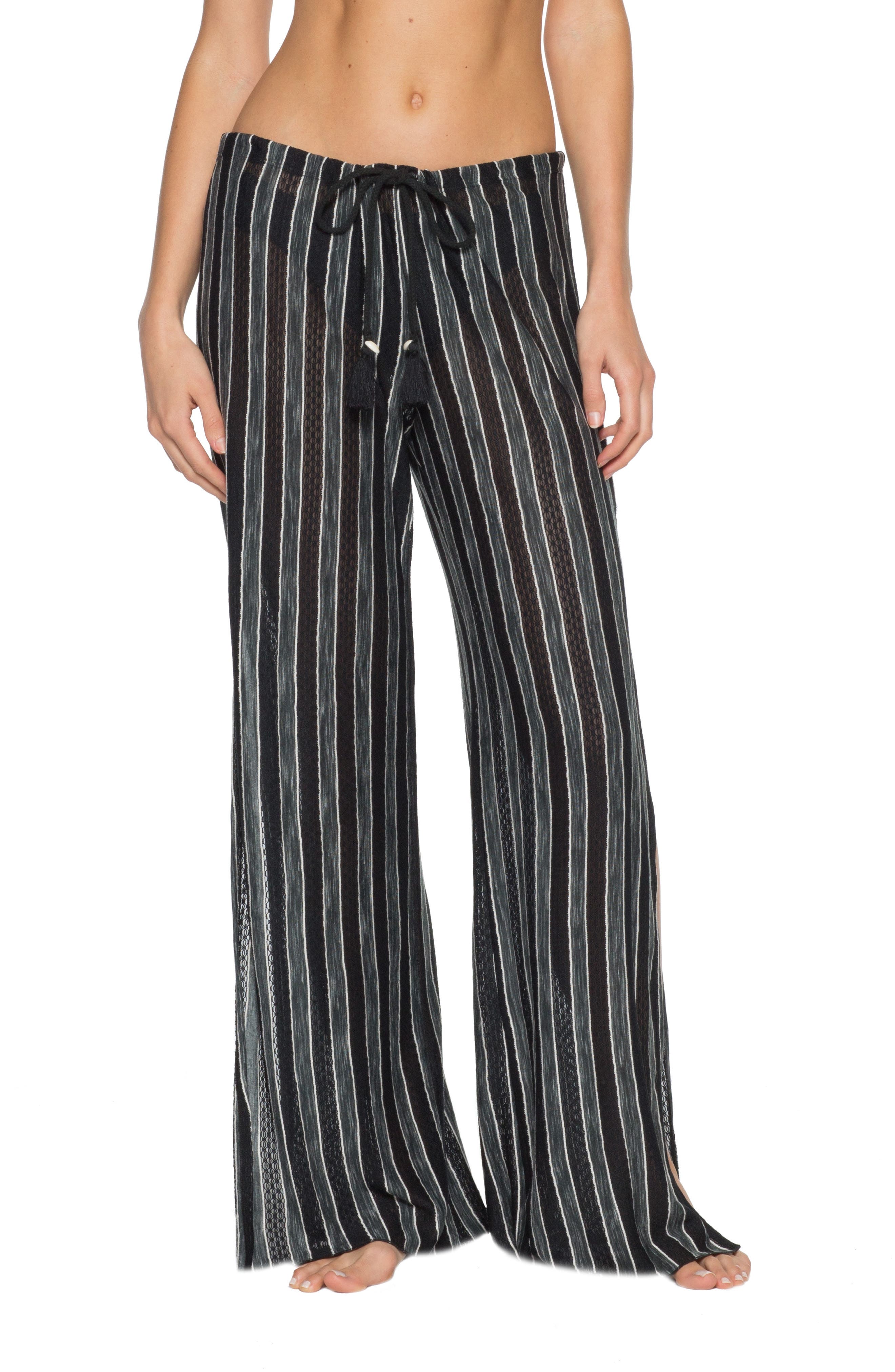 Becca Beach Stripe Cover-Up Pants, Black