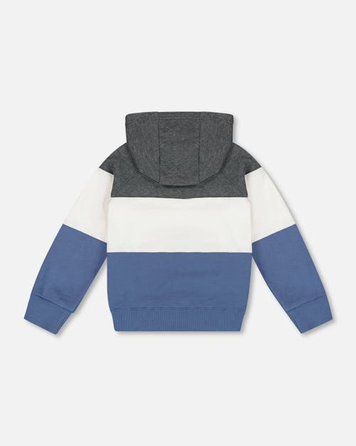 Shop Deux Par Deux Little Boy's Colorblock Hooded Fleece Sweatshirt Gray, White And Blue In Moonlight Blue