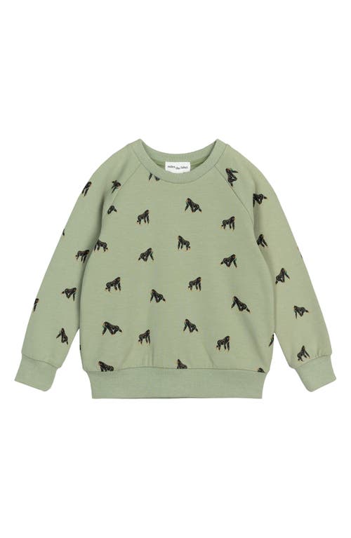 MILES BABY Kids' Gorilla Print French Terry Sweatshirt Dusty Green at Nordstrom,