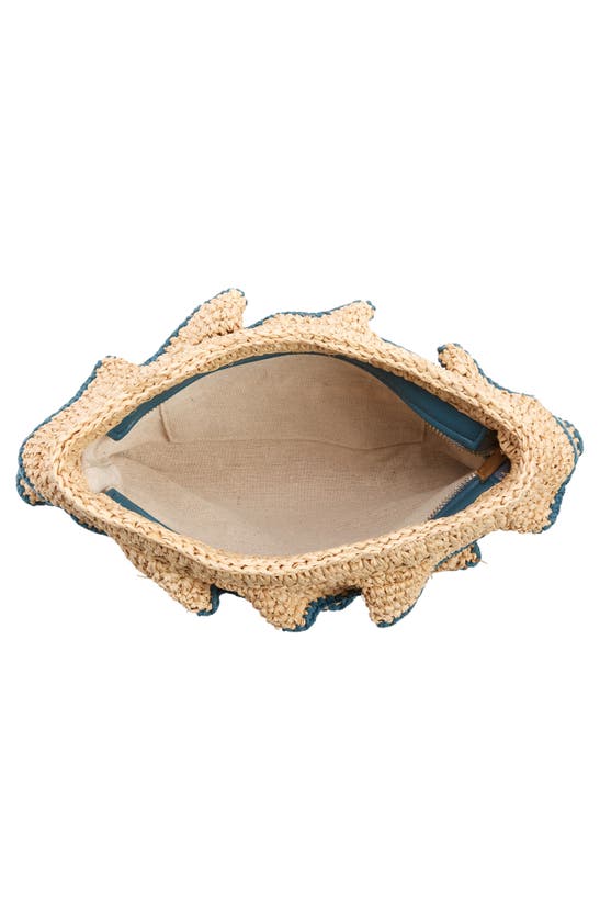 Btb Los Angeles Joey Ruffle Raffia Clutch In Turquoise