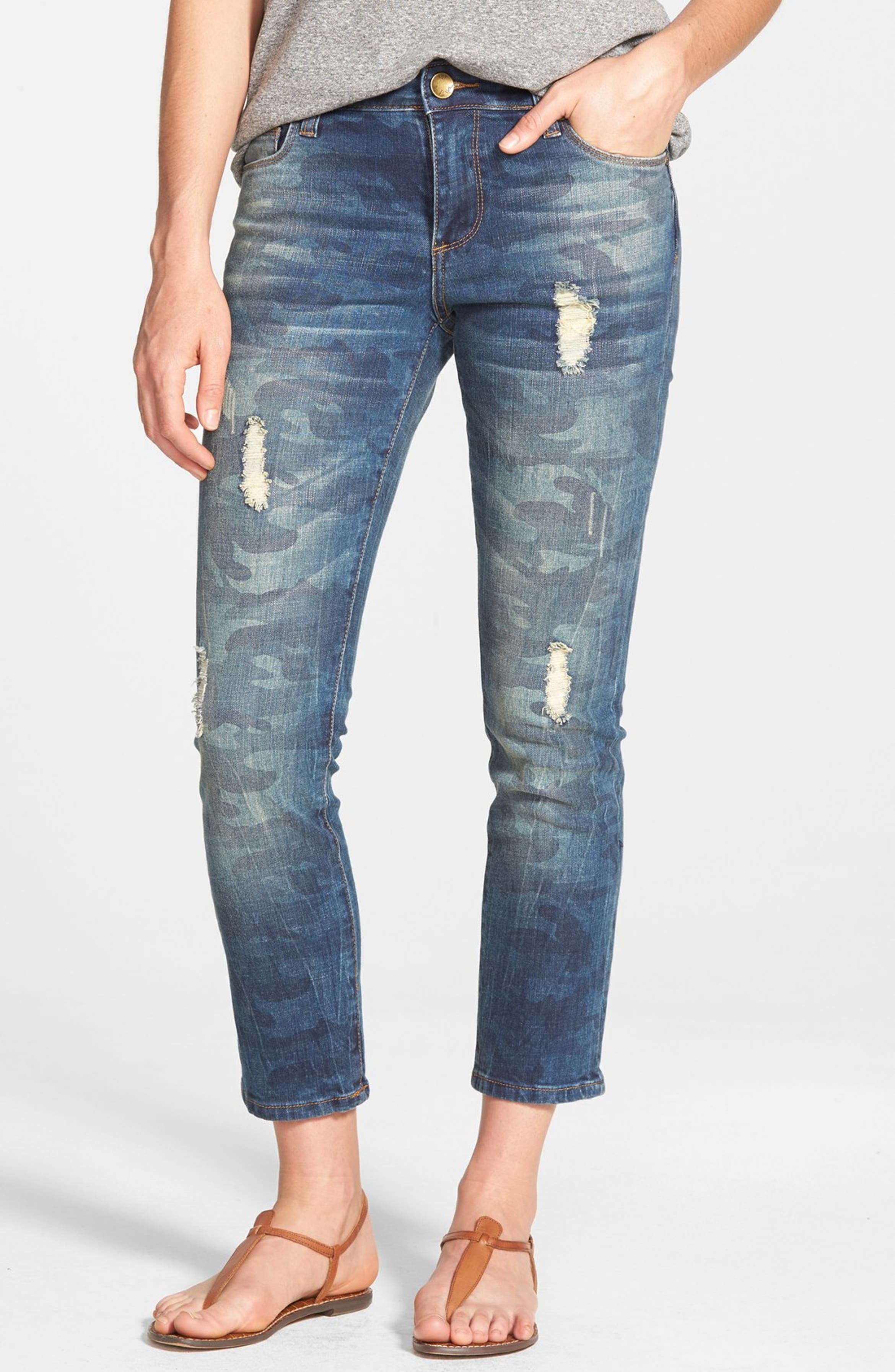 KUT from the Kloth 'Reese' Distressed Camo Print Stretch Ankle Jeans ...