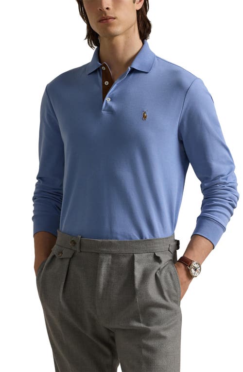 Shop Polo Ralph Lauren Long Sleeve Pima Cotton Polo Shirt In Campus Blue