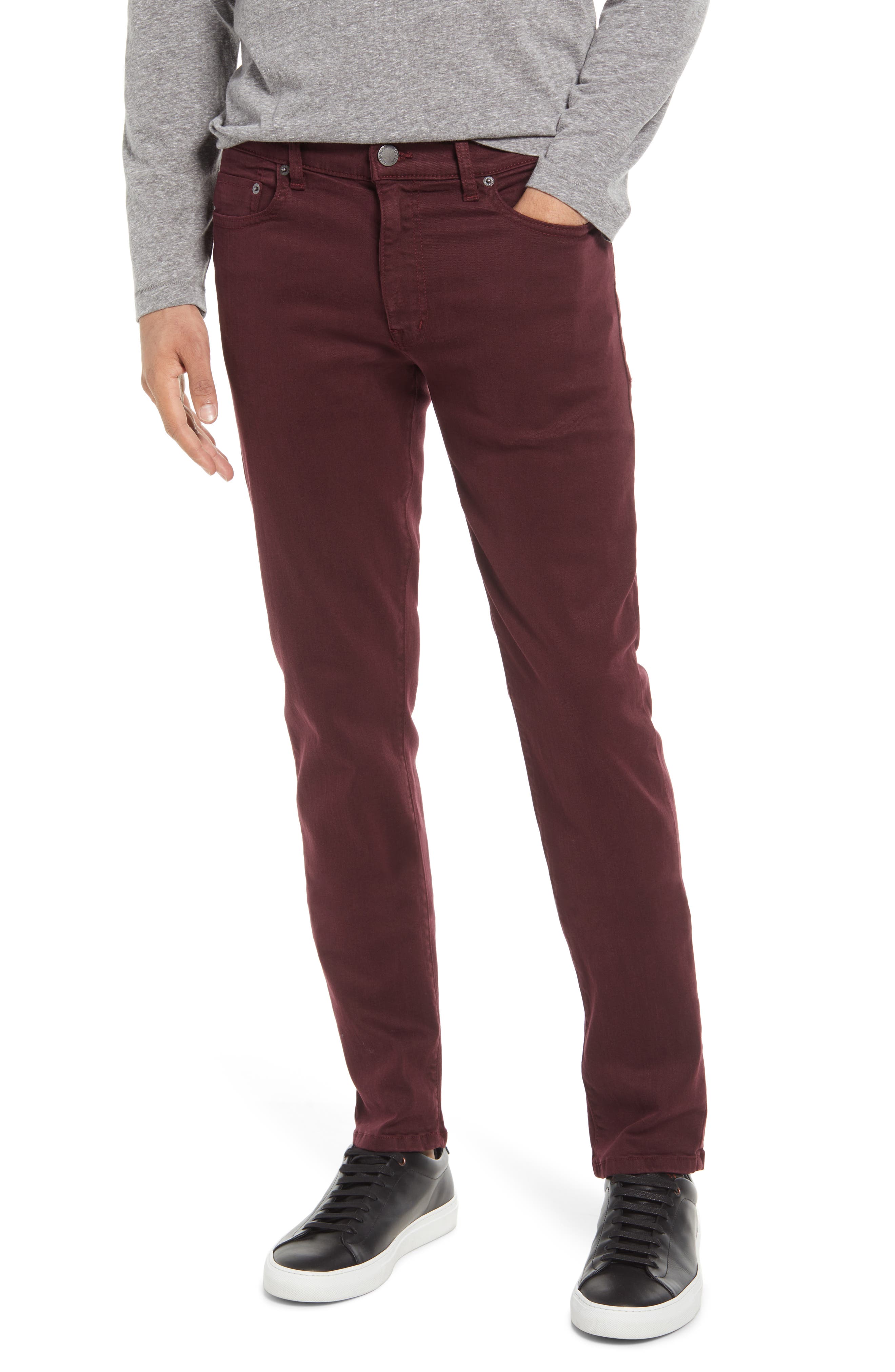 mens jeans burgundy