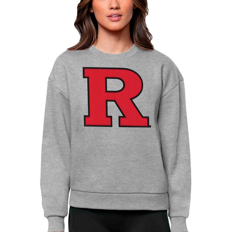 Shop Antigua Heather Gray Rutgers Scarlet Knights Victory Crewneck Pullover Sweatshirt