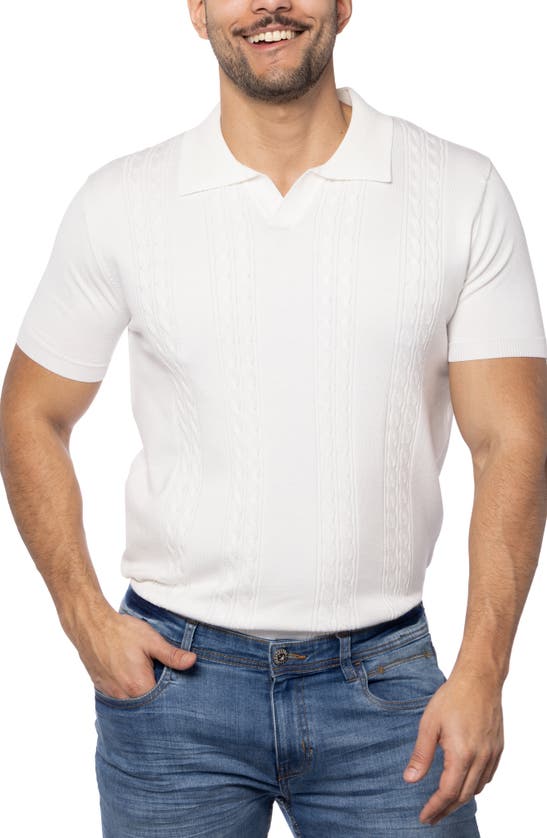Shop Spring + Mercer Cable Short Sleeve Johnny Collar Sweater In White