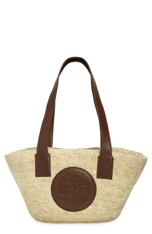 Small Watermill Straw & Leather Tote in Praline
