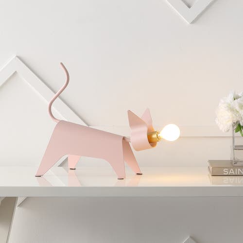 Jonathan Y Penelope Modern Industrial Iron Feline Led Kids' Lamp In Pink