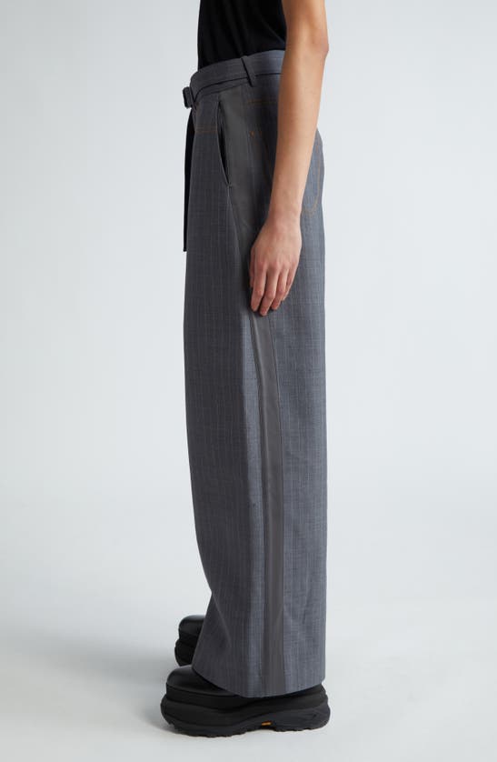 Shop Sacai Pinstripe Belted Trousers In Gray
