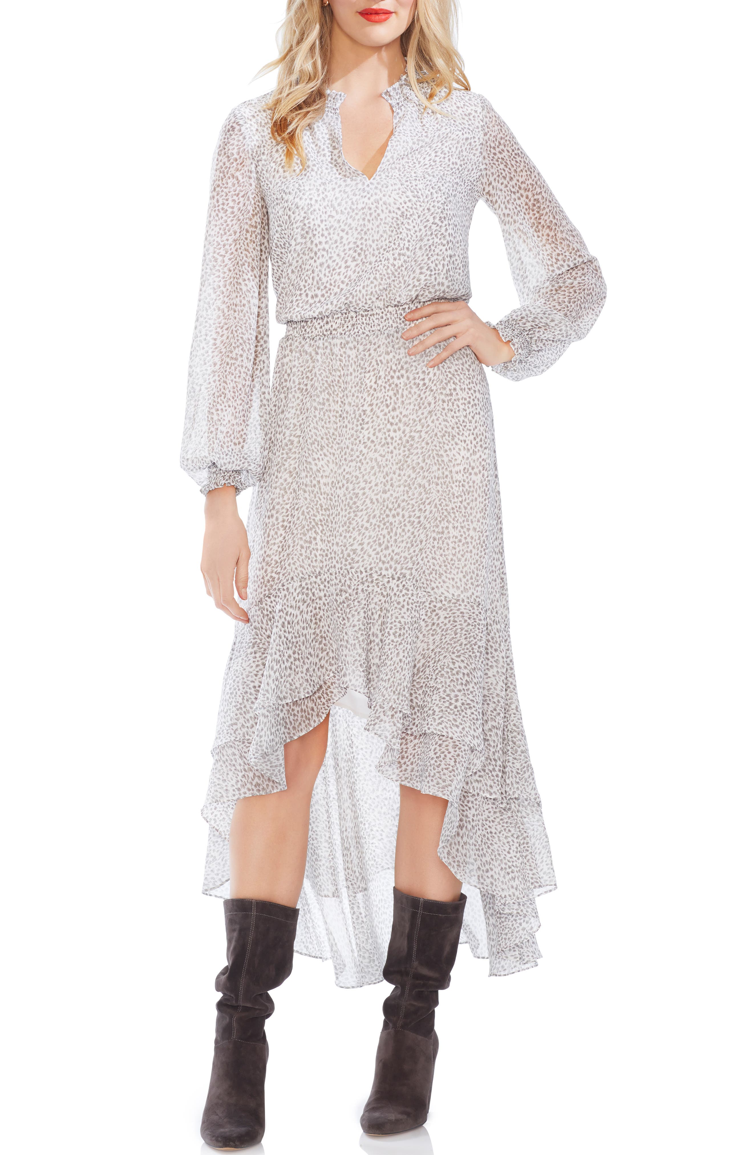 1.state Ruffle Tiered High/low Dress, White