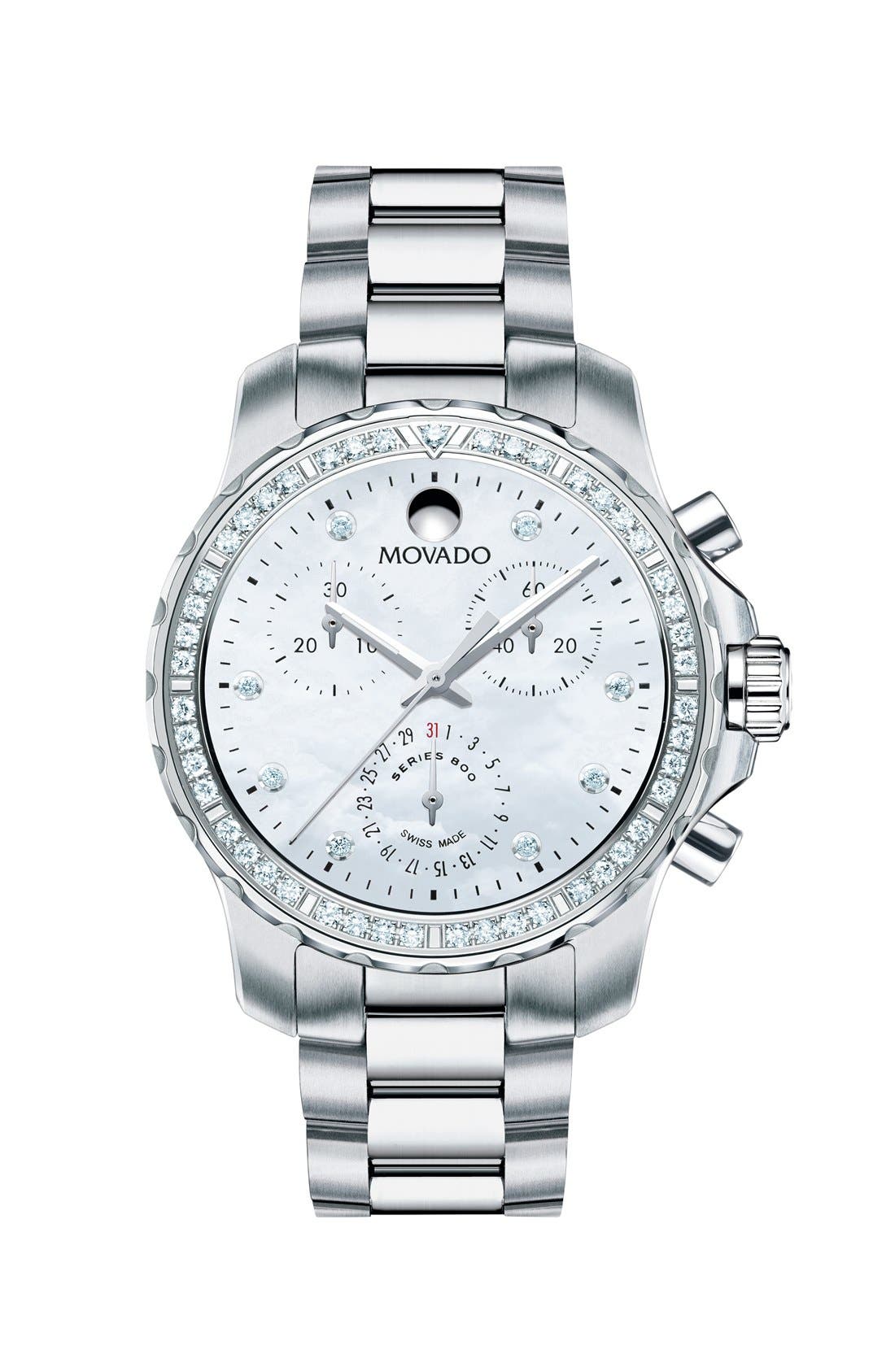 Movado 'Series 800' Diamond Bezel Chronograph Bracelet Watch, 35mm Nordstrom