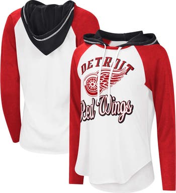 STARTER Women's G-III Sports by Carl Banks White/Heather Red Detroit Red  Wings MVP Raglan Lightweight Hooded T-Shirt