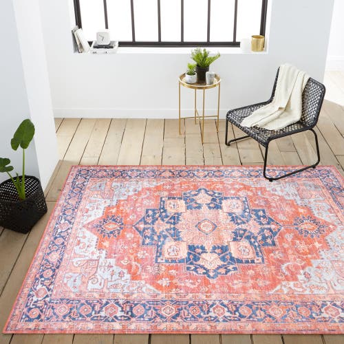 Jonathan Y Maris Ornate Medallion Machine-washable Area Rug In Terracotta/navy