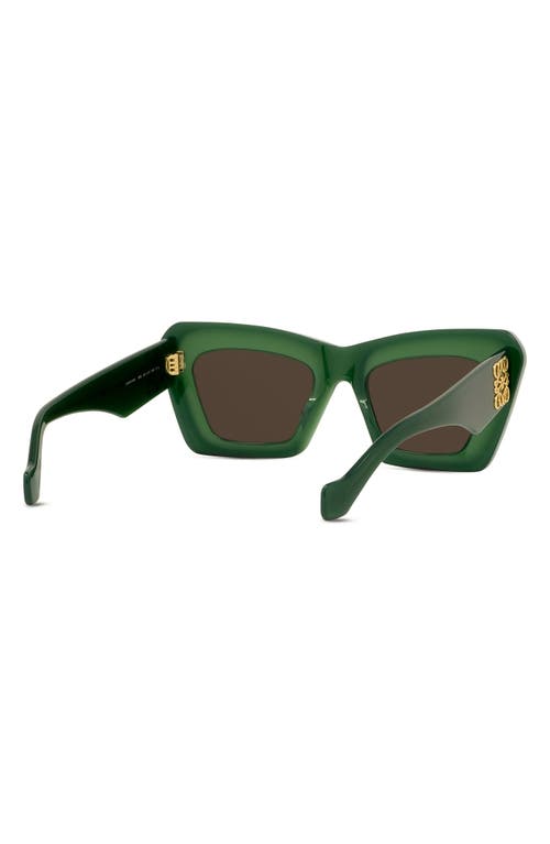 Loewe Anagram 52mm Cat Eye Sunglasses In Shiny Dark Green/brown