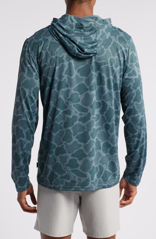 Shop Florence Airtex Long Sleeve Hooded Performance Top In Heather Light Sea Blue Camo