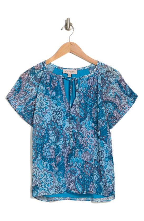 Shop Philosophy By Rpublic Clothing Pleater Flutter Sleeve Top In Blue Deco Floral Paisley