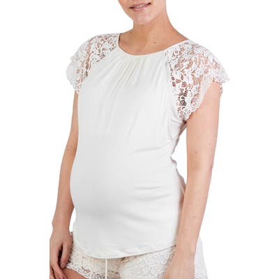 Cache Coeur Sofia Lace Sleeve Maternity/nursing Pajama Top, Ivory