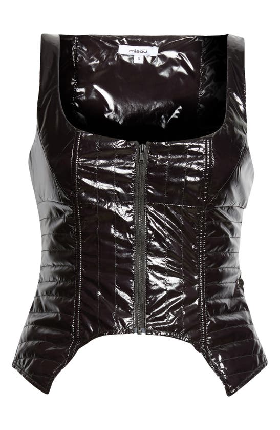 Shop Miaou Kira Quilted Faux Leather Corset Top In Jet Black