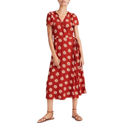 Madewell Daisy Daydream Ruffle Edge Wrap Midi Dress, Orange
