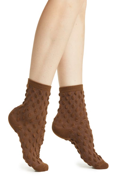 Dot Texture Crew Socks in Brown