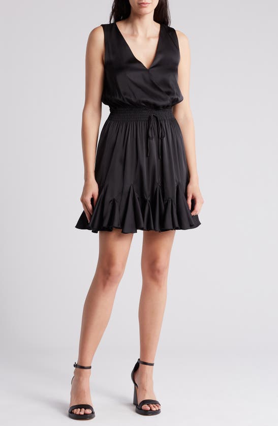 Love By Design Camilla Sleeveless Wrap Mini Dress In Black