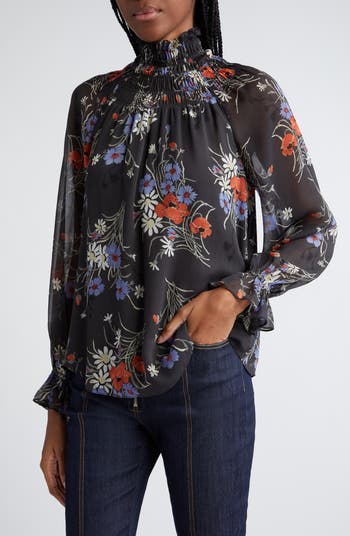 Smocked turtleneck blouse sales