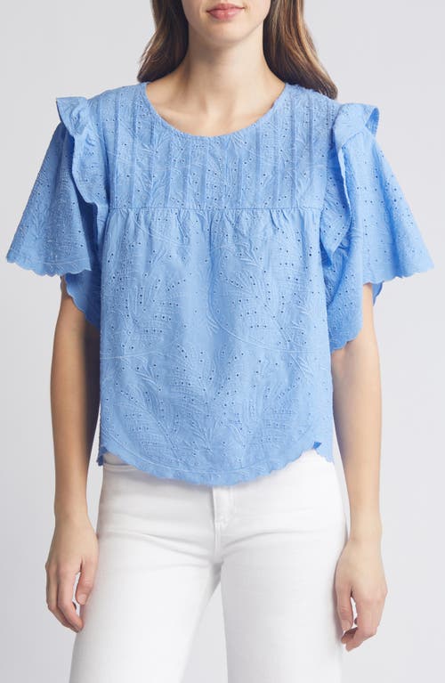 Eyelet Ruffle Top in Provence Blue