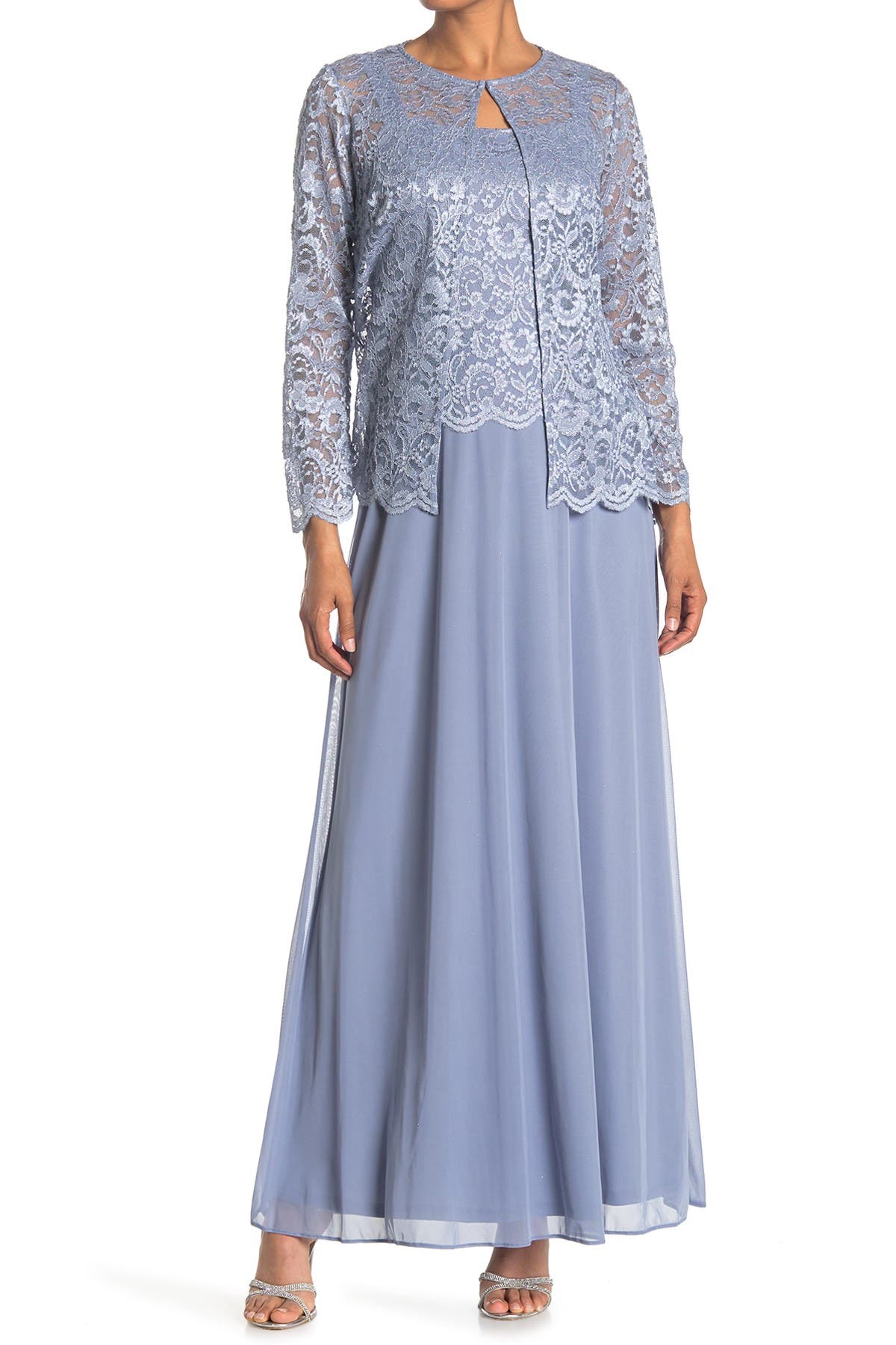 1920s Day Dresses, Non-Flapper Daytime Outfits Marina Lace Jacket  Gown in Lt Blue at Nordstrom Rack Size 14 $84.97 AT vintagedancer.com