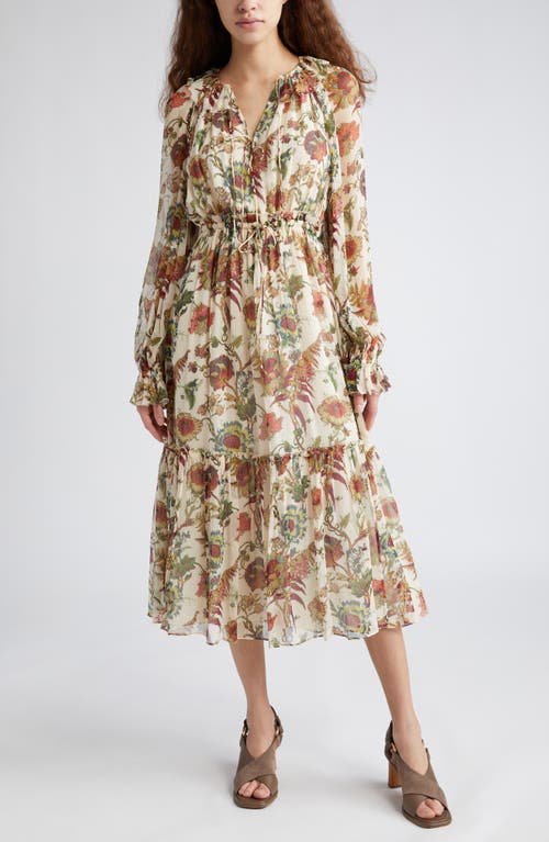 Ulla Johnson Audette Floral Ruffle Long Sleeve Silk Maxi Dress in Freesia at Nordstrom, Size 8