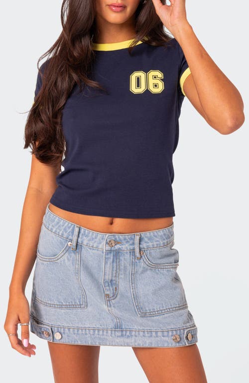 EDIKTED Kassidy Contrast Stretch Cotton Graphic Ringer T-Shirt Navy at Nordstrom,