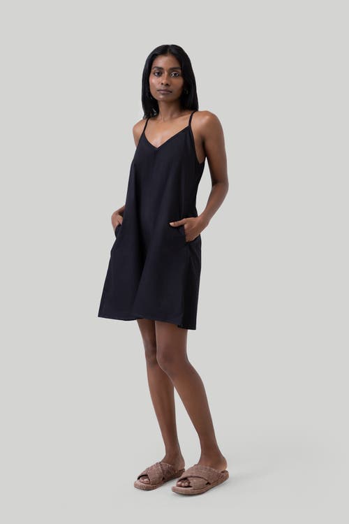 Reistor Women's Black Short Tent Cotton Dress With Back Tie In Black