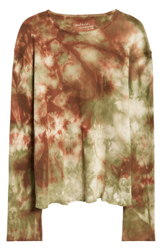 Shop Stockholm Surfboard Club Tie Dye Long Sleeve Organic Cotton Waffle T-shirt In Green And Brown
