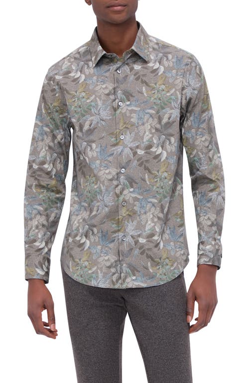 Shop Bugatchi Julian Shaped Fit Leaf Print Button-up Shirt In Khaki